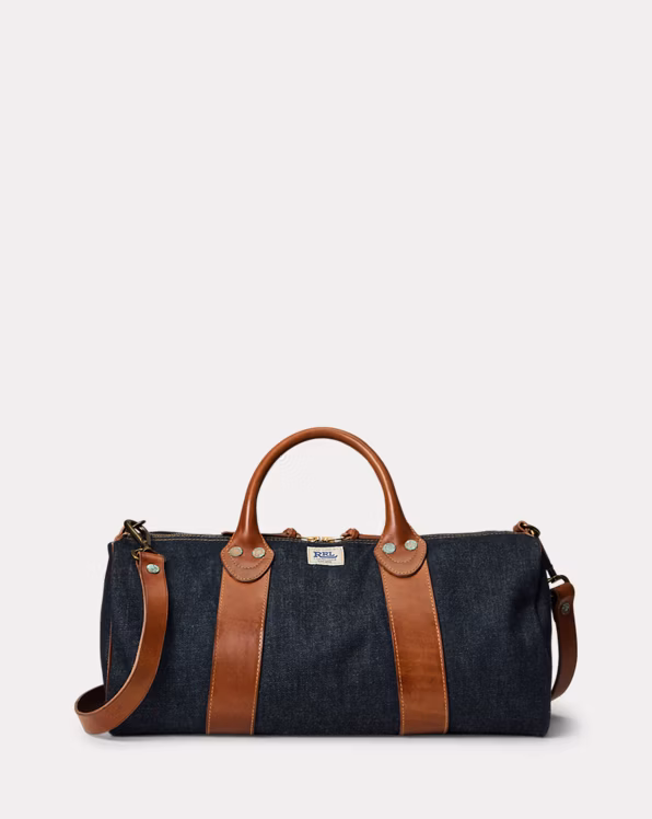 Leather-Trim Indigo Denim Duffel