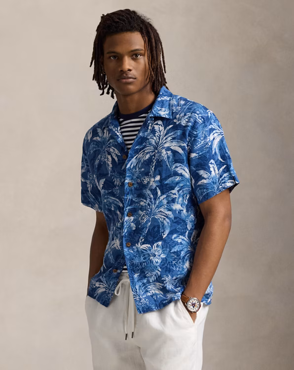 Classic Fit Tropical-Print Linen Shirt