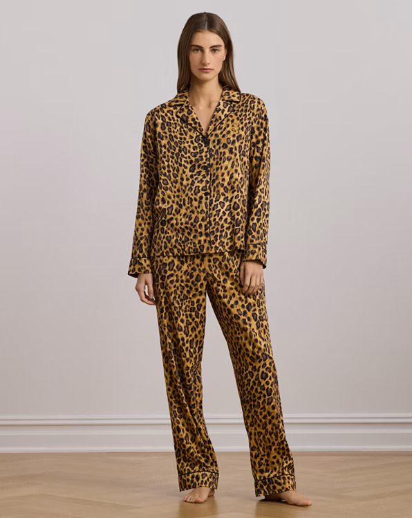 Leopard-Print Sateen Sleep Set