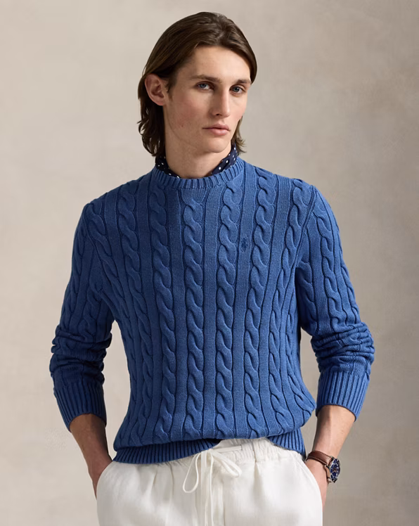 Cable-Knit Garment-Dyed Cotton Jumper