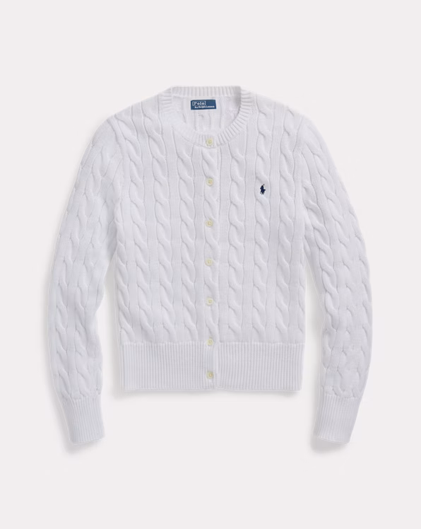 Cable-Knit Cotton Crewneck Cardigan