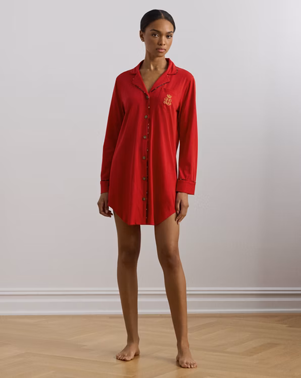 Plaid-Trim Jersey Sleep Shirt