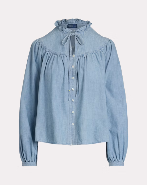 Ruffle-Trim Cotton Chambray Shirt