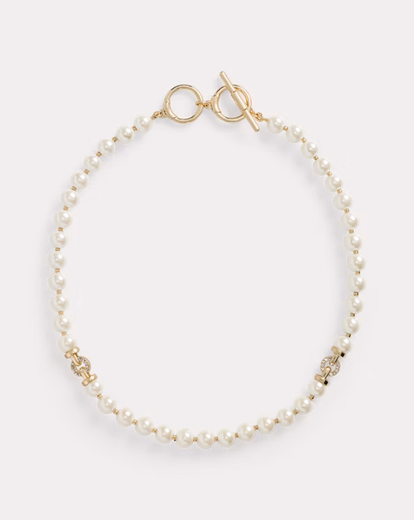 Gold-Plated Pavé Faux-Pearl Necklace
