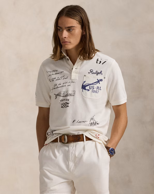 Classic Fit Mesh Graphic Polo Shirt