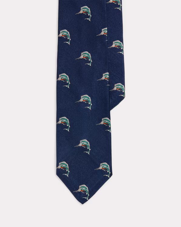 Marlin-Patterned Silk Tie