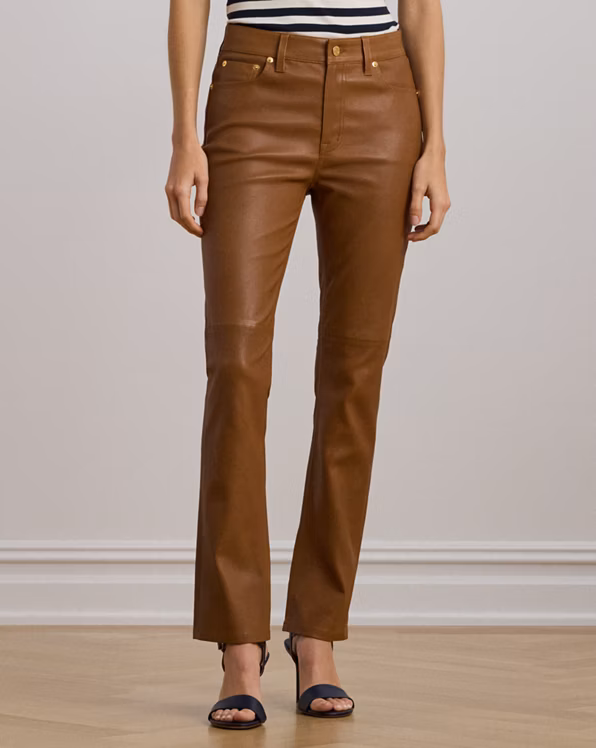 High-Rise Lambskin Straight Ankle Trous