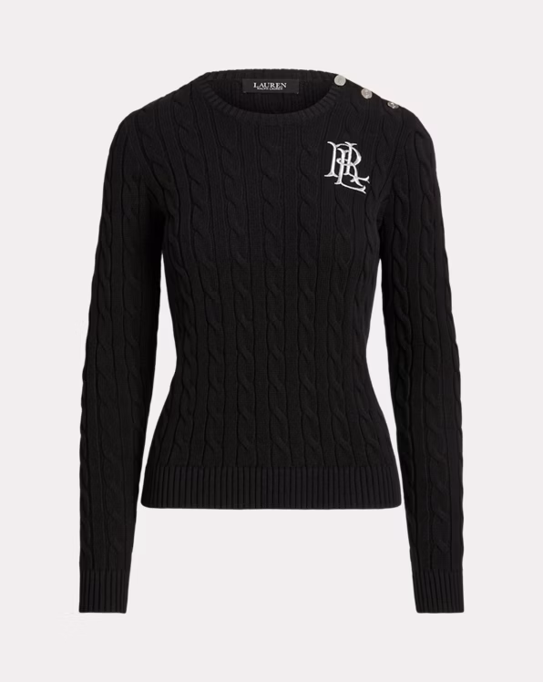 Button-Trim Cable-Knit Cotton Jumper