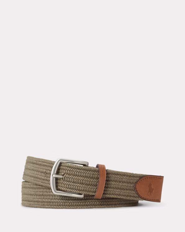 Leather-Trim Braided Belt