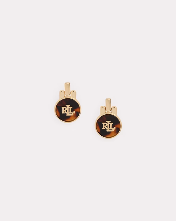 Gold-Plated Tortoiseshell Logo Studs