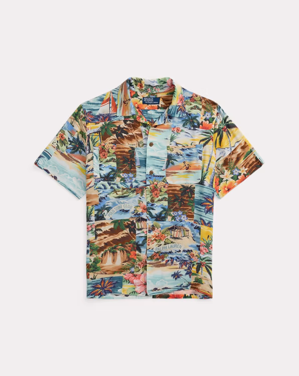 Classic Fit Patchwork-Print Camp Shirt