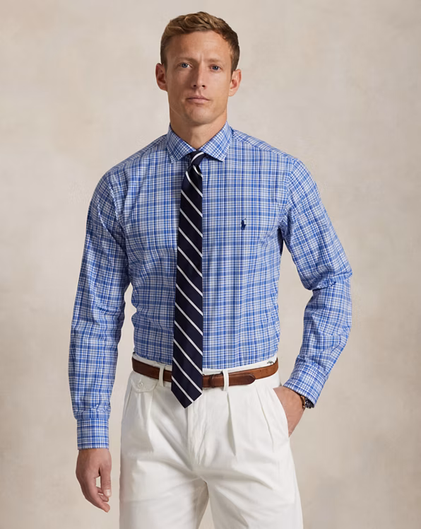 Classic Fit Plaid Stretch Poplin Shirt