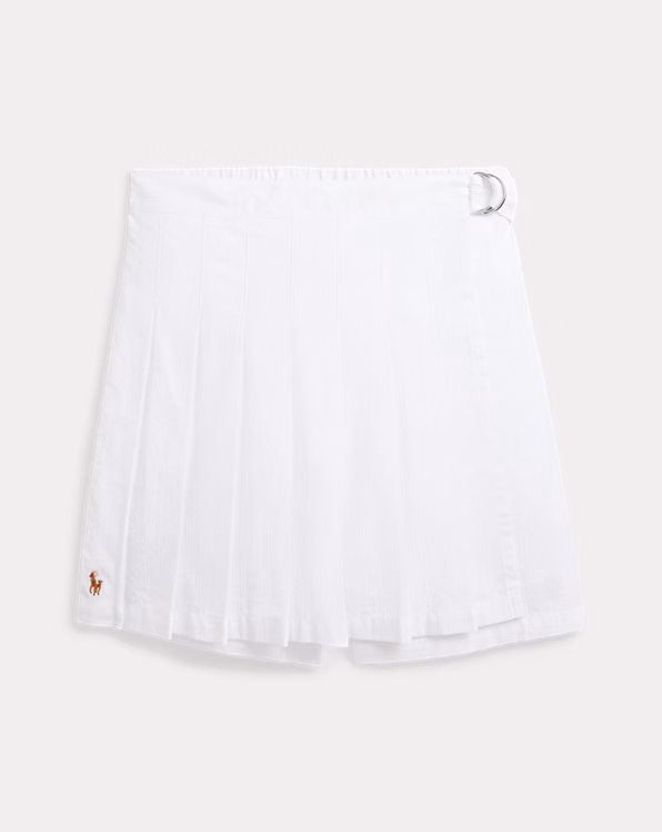 Pleated Cotton Seersucker Wrap Skort