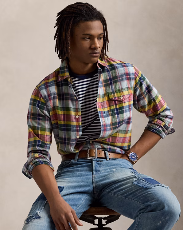 Classic Fit Indigo Madras Shirt