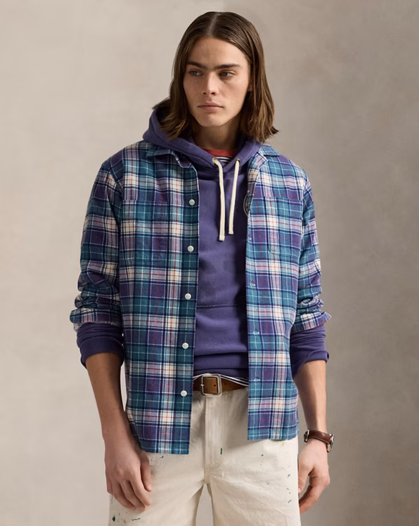 Classic Fit Plaid Flannel Camp Shirt