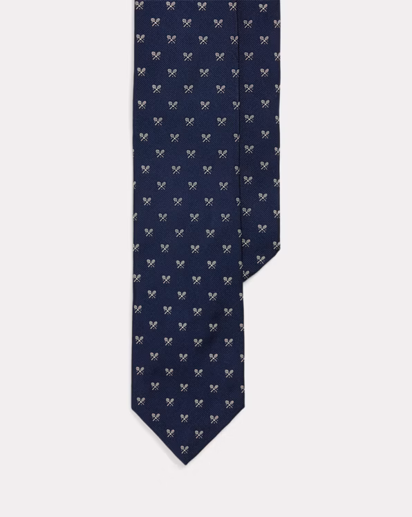 Racquet-Patterned Silk Repp Tie