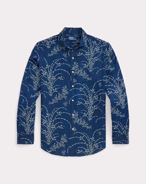 Classic Fit Indigo Floral Linen Shirt