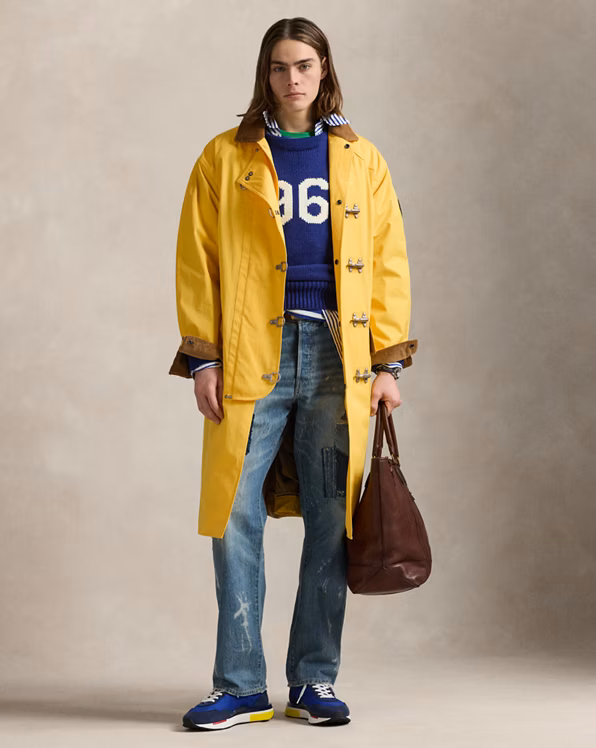 Corduroy-Collar Twill Coat