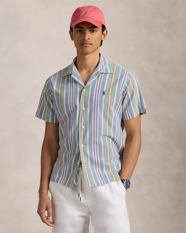 Classic Fit Striped Chambray Camp Shirt
